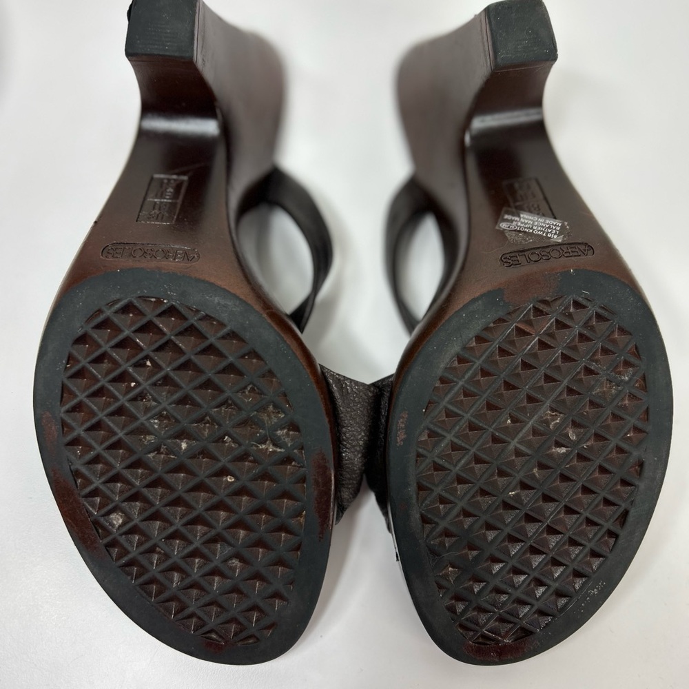 Vtg A2 By Aerosoles Women's Sz 8.5 Brown Bow Knotted Heels Sandals Slip On Slide - Picture 5 of 8